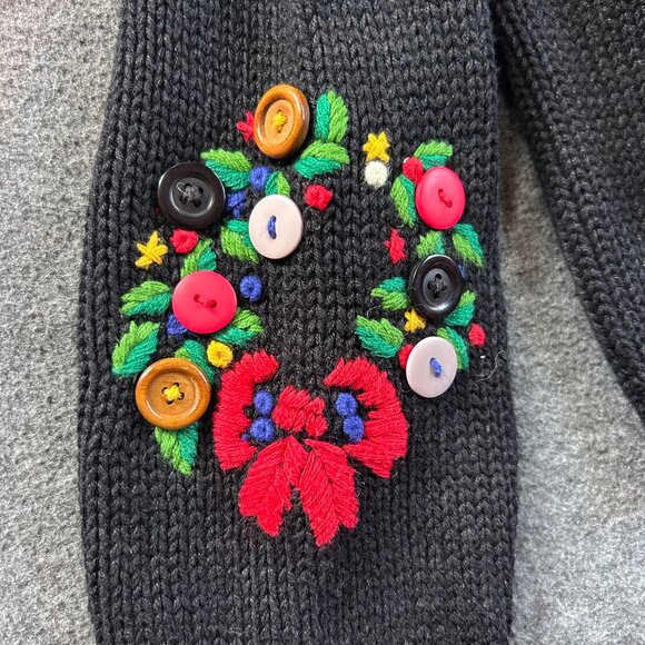 Vintage Thyme 80s 90s Knit Ugly Sweater Cardigan Women S Teachers Santa Ho Ho Ho - Picture 2 of 8
